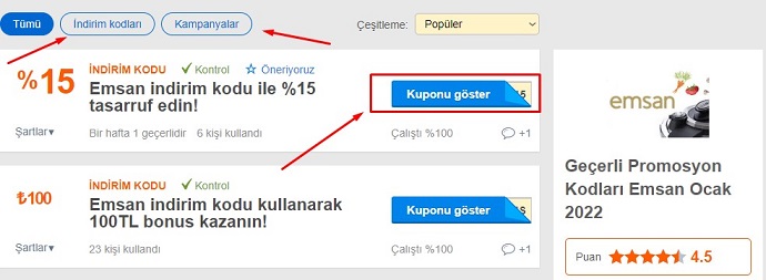 Emsan indirim kodu kullanımı