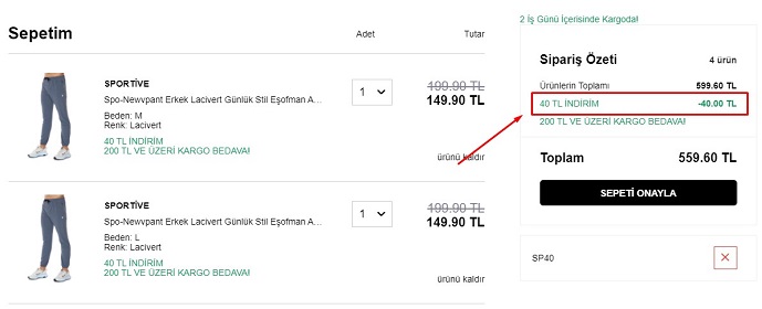 Sportive indirim kodu onayı